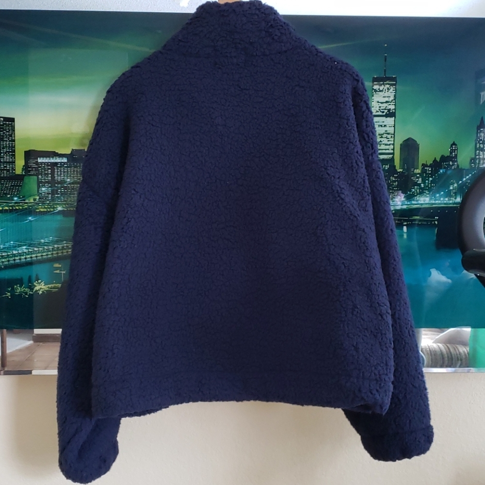 Navy Blue Sherpa / Teddy Bear Jacket w Pockets XL nwot - Picture 3 of 4